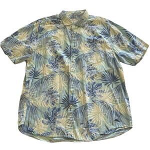 Vtg Tommy Bahama Men's Sz Large Seersucker Palm Blue Hawaiian Cotton Camp Shirt